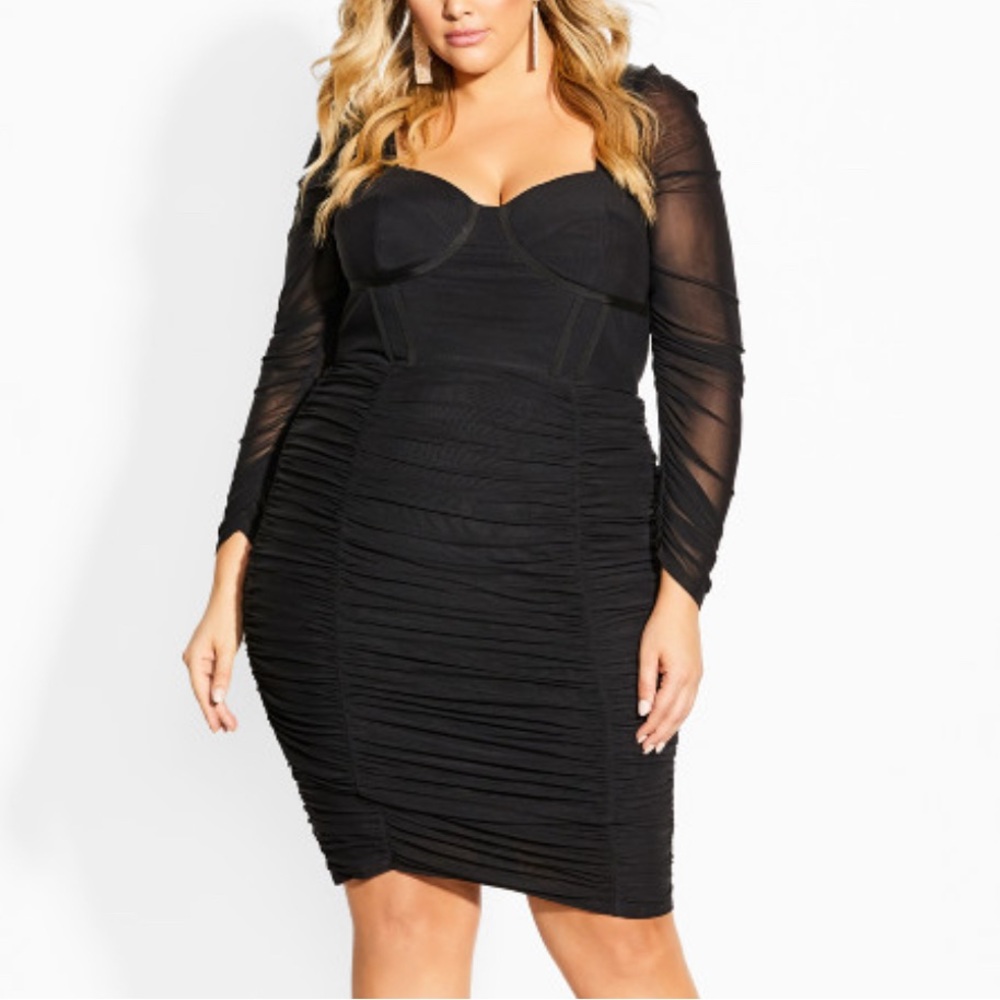 NWT City Chic Black Bustier Ruched Dress XL Size 22